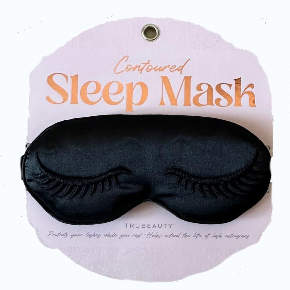 Contoured Satin Sleep Mask, Lash Protection, Elastic Strap, TruBeauty, Black, OS